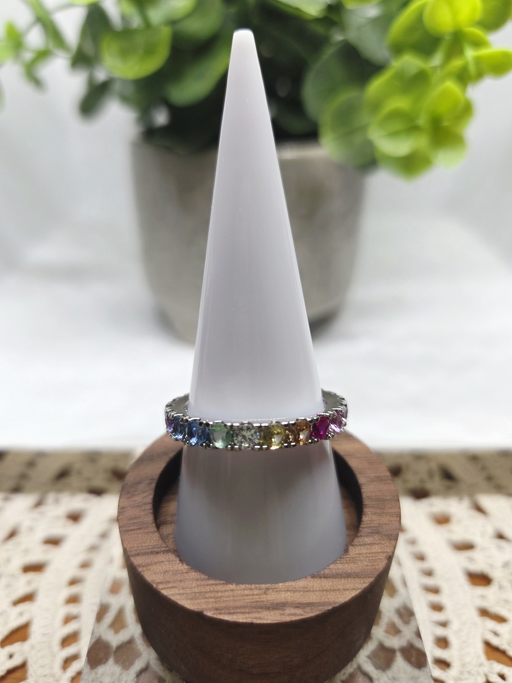Multicolor Gemstone Eternity Ring in Silver-Tone